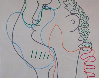 Jean Cocteau ondertekende vintage tekening Franse modernistische lijntekeningen