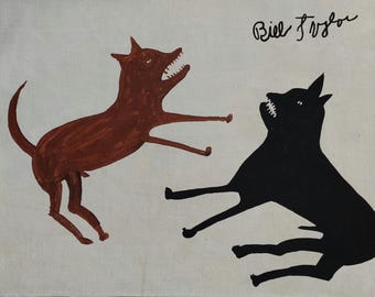 Bill Traylor Signed Outsider Folk Art Painting on Canvas - African American Art