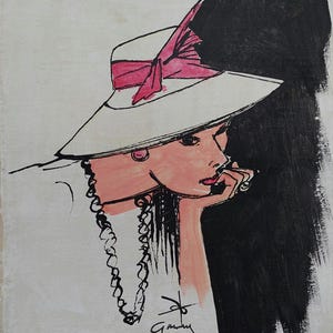René Gruau Signed French Illustration Painting on Canvas - Fashion Illustration Art