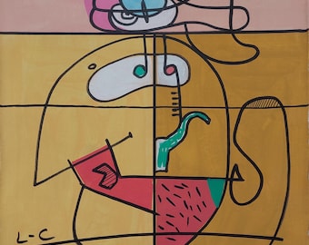 Le Corbusier Signed Modernist Oil Painting on Canvas - French