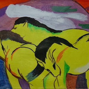 Franz Marc Signed German Expressionist Oil Painting on Canvas - Blue Rider Art