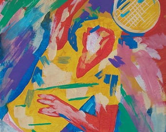 Pintura a óleo sobre tela de Pop Art americana assinada por Leroy Neiman - Sports Art