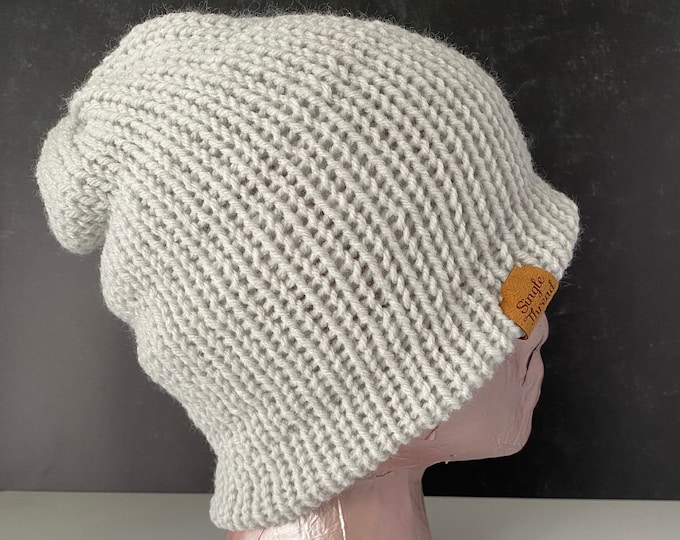 Featured listing image: Hand-Knit Ribbed Slouchy Beanie | Adult Unisex Beanie