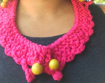 Pink Crochet Necklace with Beads | Crochet Choker | Crochet Jewelry | Bib Necklace | Bib Choker