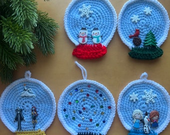 Snow Globe Ornaments | Elsa, Olaf and Anna| Snowman, Pines | Holiday Decor | Christmas ornaments