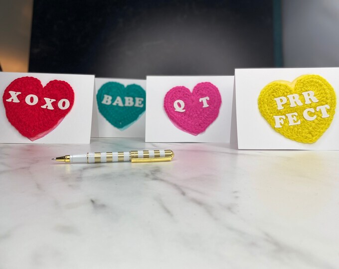 Featured listing image: Crochet Candy Heart Card | Handmade Valentines Day Card