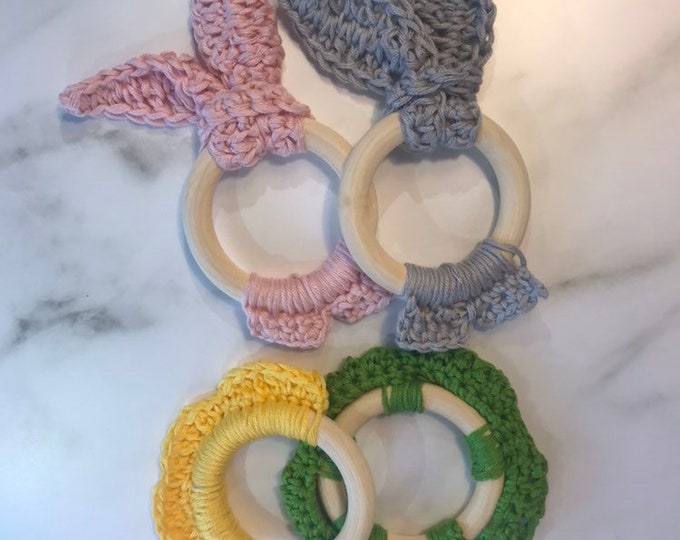 Featured listing image: Crochet Bunny Teether: Cotton Bamboo Baby Chew Toy