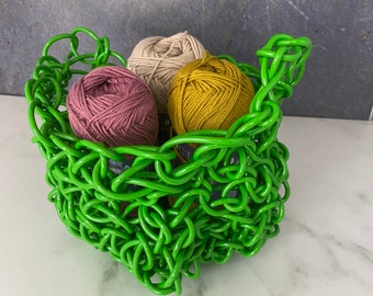 Crochet Basket in Plastic Green Cord | Home Decor | Organizer