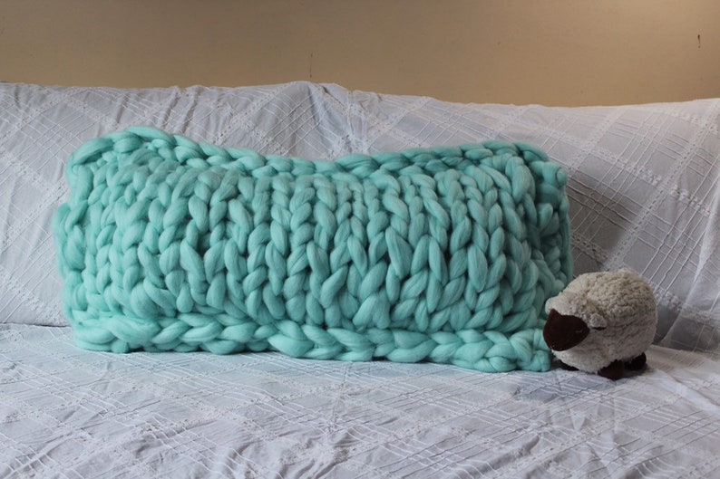 Merino Wool Turquoise Arm knit Lumbar Pillow