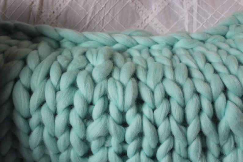 Merino Wool Turquoise Arm knit Lumbar Pillow
