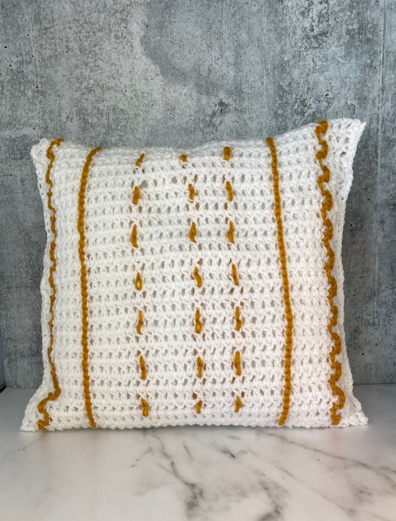 Handmade Crochet Pillow | Mud Cloth Inspired, Hypoallergenic Home Decor