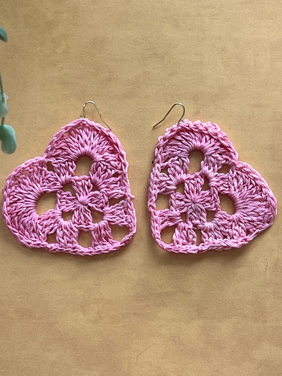Handmade Crochet Dangle Earrings | Boho Granny Square, Gold Plated