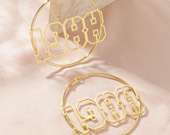 Custom Large Hoop Number Earrings-Year/Anniversary/Special Day Earrings-Personalized Number Earrings-18k Gold Plated Earrings Gift for Her