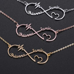 14K Gold Plate Two Name Necklace-Custom Heartbeat Infinity Necklace-Infinitu Jewelry-Couple Gift-Valentines Necklace-Gift For Her/Mom