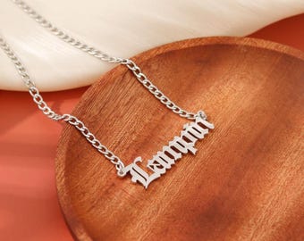 Personalized Cuban Chain Necklace-Customized Old English Name Necklace-Personalized Gift-Gifts For Him