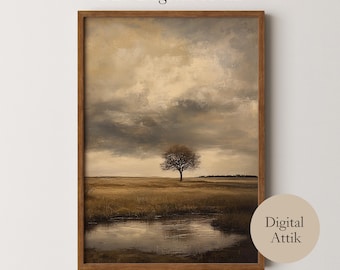 Moody PRINTABLE Summer Landscape Painting Rustic Vintage Prints Digital Download Wall Art