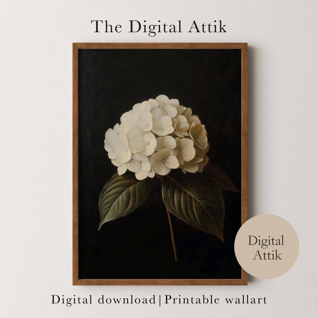 PRINTABLE Hydrangea Painting | Vintage Flower Print | Dark Moody ...