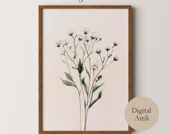 PRINTABLE Vintage Botanical Wall Art, Cottage Style Oil Painting, Modern Farm House Botanical Prints to Download