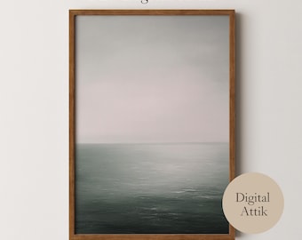 Abstrakt Vintage Ocean Kunstdruck, weiche gedämpfte Küstenmalerei DRUCKBARE Wandkunst,