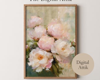 IMPRIMÍVEL Floral Vintage | Pintura de Peônia Rosa | Impressões de Arte de Parede | Arte de Parede Digital | Impressão de Sala de Estar | Impressão Digital para Download