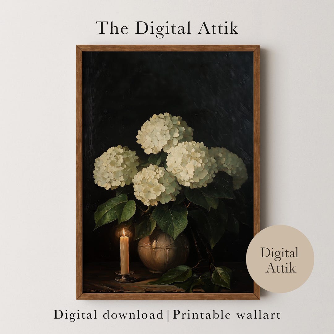 PRINTABLE Hydrangea Painting | Vintage Flower Print | Dark Moody ...
