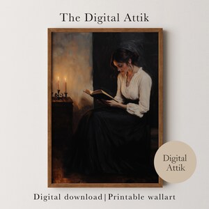 PRINTABLE Portrait of Woman Reading Book Painting Vintage Wall Art | Warm Tones Decor