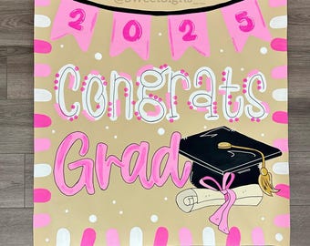 Graduation Banner, Grad Banner, Hand Painted Party Banner, Party Banner, Painted Banner, Brown Paper Banner, Hand Painted Craft Paper Banner