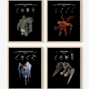 OSRS God Wars Dungeon Bundle (Ensemble de 4 affiches) | Art mural RuneScape | Impression RuneScape OldSchool | Poster de jeu vidéo | Cadeau pour joueur | Cadeau pour lui