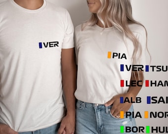 F1 T Shirt, Verstappen, Norris, Sainz, Albon, Leclerc, Piastri, Hulkenberg, Bortoleto, Hamilton, Tsunoda, F1 Merch, Formula 1 initials
