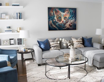Persian Cat Surrealist Art Print, Abstract Animal Wall Decor (Digital Download)