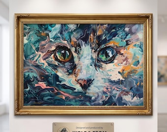 Stampa artistica astratta di un gatto British Shorthair surreale, decorazione murale felina moderna (download digitale)
