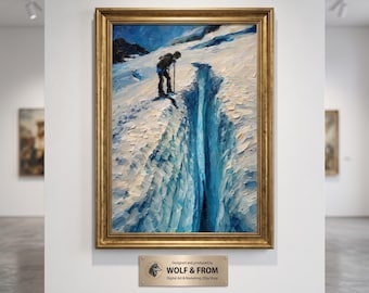 Stampa digitale di un dipinto ad olio raffigurante una crepaccia di ghiacciaio, arte alpina per alpinisti (download digitale)