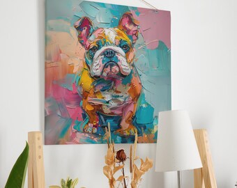 English Bulldog Abstract Acrylic Painting, Colorful Modern Pet Art Print (Digital Download)