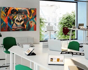 Geometric Gorilla Wall Art: Bold Cubism Ape Canvas Print (Digital Download)