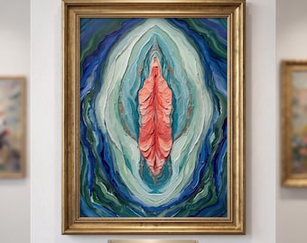 Arte murale astratta Yoni Impasto Corallo Turchese Pittura Vagina Energia Femminile Stampa Poster Body Positivity Regalo Ostetrica Download Digitale