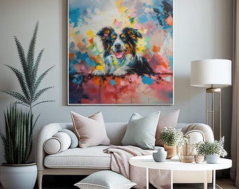 Australian Shepherd Modern Art Print, Colorful Abstract Dog Portrait (Digital Download)