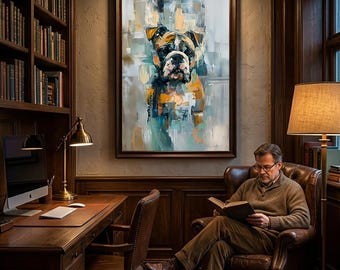 English Bulldog Wall Art, Abstract Acrylic Painting, Surreal Pet Portrait (Digital Download)