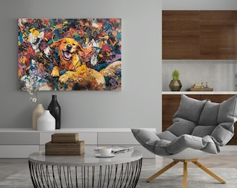 Golden Retriever Wall Art, Colorful Abstract Acrylic Pet Portrait (Digital Download)
