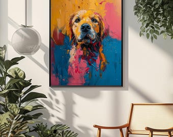 Golden Retriever Abstract Acrylic Art Print, Colorful Pet Portrait (Digital Download)