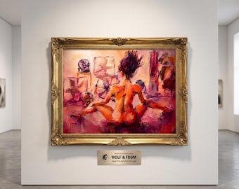 Stampa di un sensuale dipinto ad olio di donna nuda, arte astratta del corpo femminile, decorazione murale per camera da letto in stile malinconico, arte figurativa a impasto su tela, download digitale