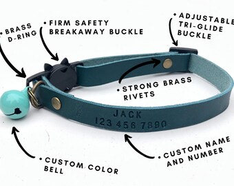 Personalized Master Custom Pet Collar with Name and Phone Number Reflective Breakaway Cat Collar with Bell