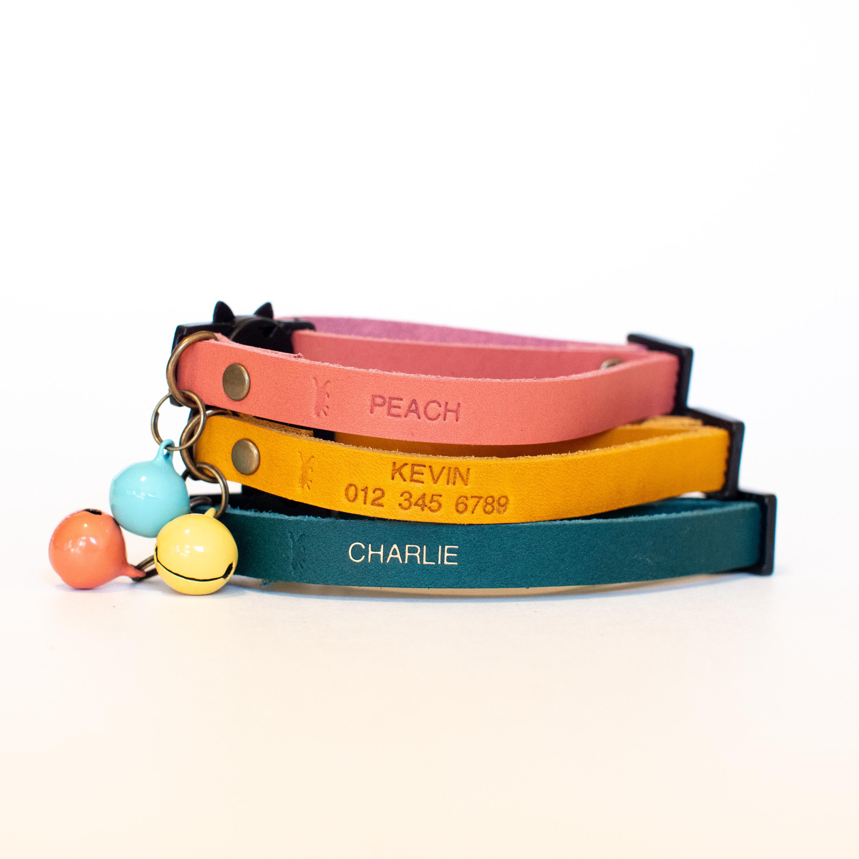Adjustable Leather Cat Collar: Personalized Breakaway Kitten Collar with Bell