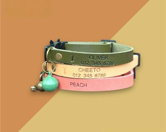 Handmade Leather Cat Collar: Adjustable Breakaway with Bell & Custom Name