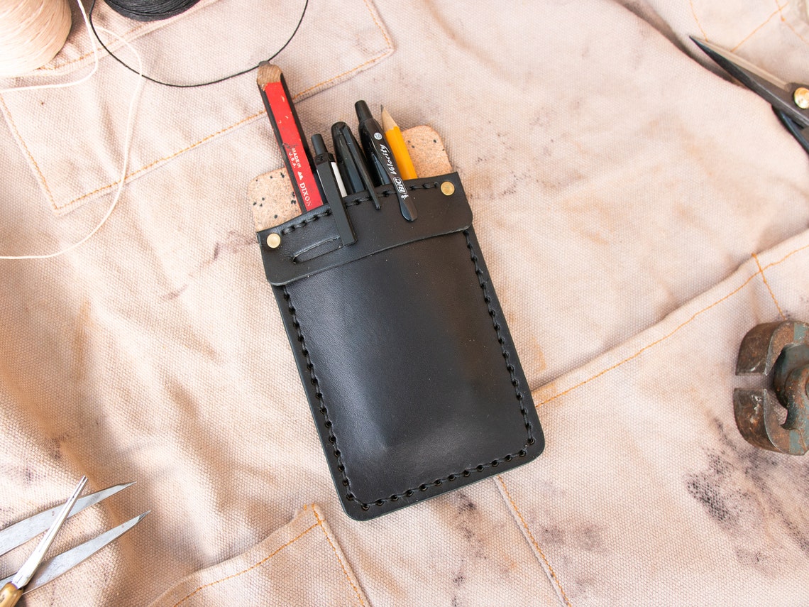Leather Pocket Protector Pen Holder Pencil Holder Shirt Etsy