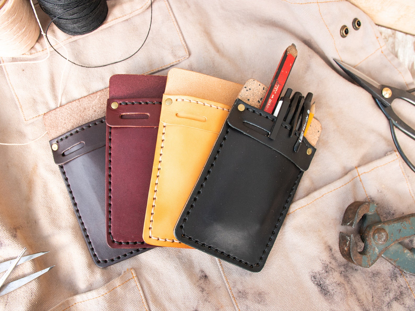 Leather Pocket Protector Pen Holder Pencil Holder Shirt Etsy