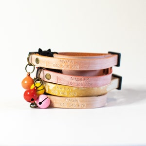 Adjustable Breakaway Leather Cat Collar,Pastel Colors,Name and number,9 Colors Personalization, Kitten Collar, Quick Release, Leather Collar