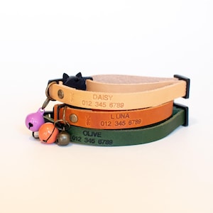 Adjustable Leather Cat Collar: Personalized Breakaway Kitten Collar with Bell