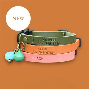 Personalized Leather Cat Collar: Breakaway Safety, Bell, Custom Name