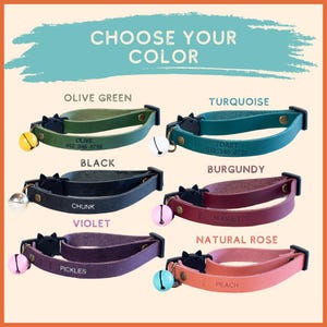 Personalized Leather Cat Collar: Breakaway Buckle, Bell, Name & Number image 2