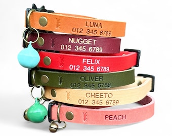 Personalized Leather Cat Collar: Breakaway Kitten Collar with Bell